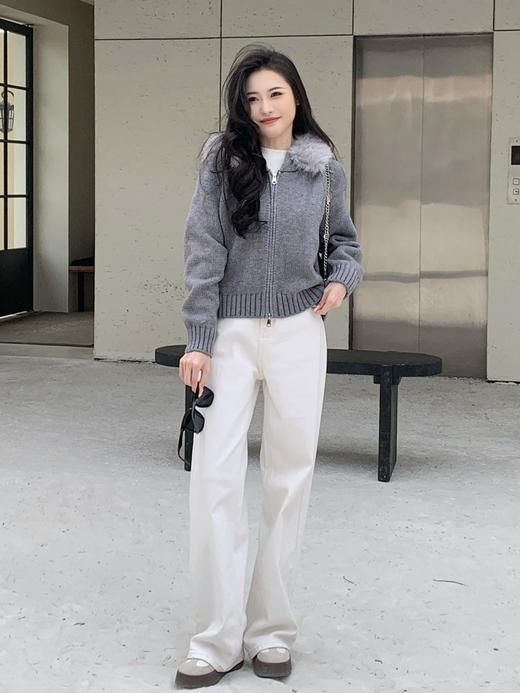 【百图lulu定制】【大毛领暖绒开衫】大毛领 可拆卸 双头拉链 毛衣开衫 外套 商品图9