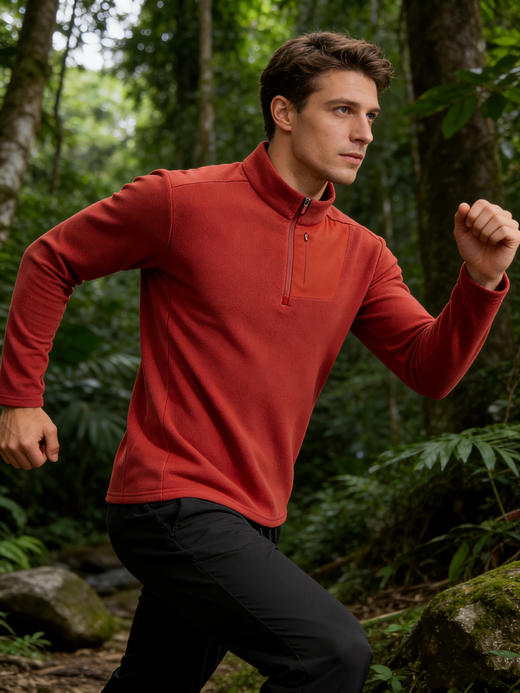 纳趣新品情侣款半拉链抓绒衣防静电细腻双面绒户外运动上衣 商品图0