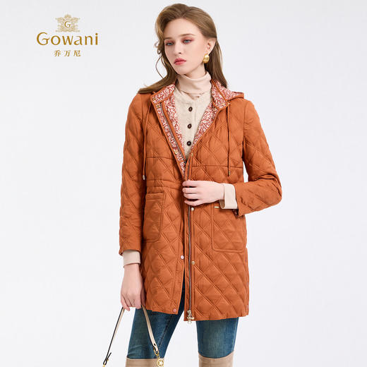 【鹅绒】乔万尼活力琥珀桔连帽宽松绗缝90白鹅绒羽绒服ED4T841 商品图2
