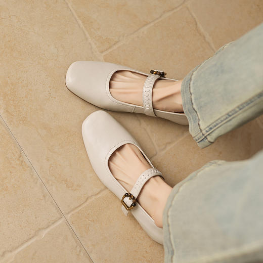 阿么手工女鞋春季法式一字带玛丽珍鞋内增高透气真皮单鞋女3.5CM 商品图2