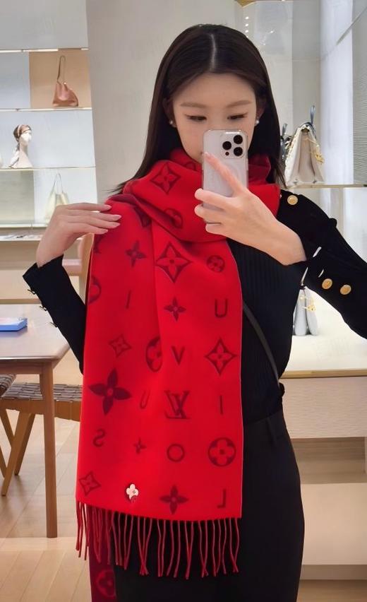 YP77-LV花卉字母山羊绒围巾流苏饰边（DSX） 商品图0