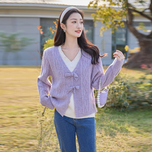奢姿大码女装2025冬季毛衣蝴蝶结装饰针织衫胖妹妹气质温柔上衣9854670751 商品图4