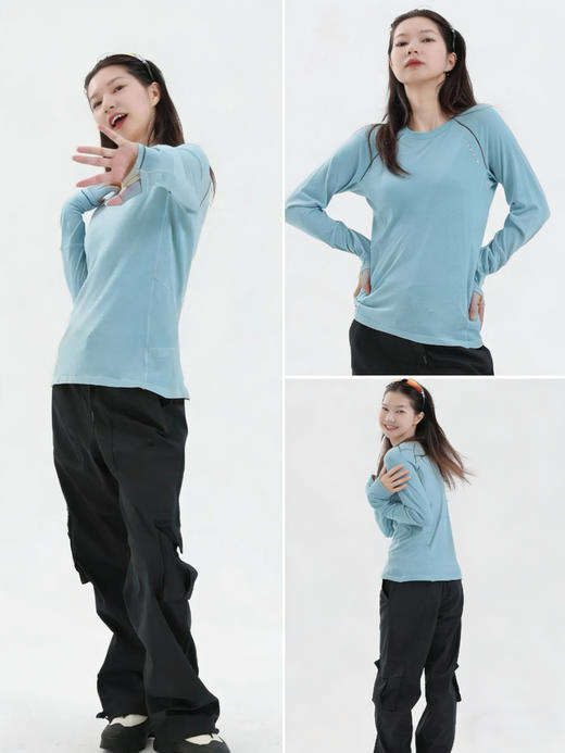 纳趣户外运动速干衣羊毛针织跑步速干长袖T恤女透气排汗健身衣 商品图5