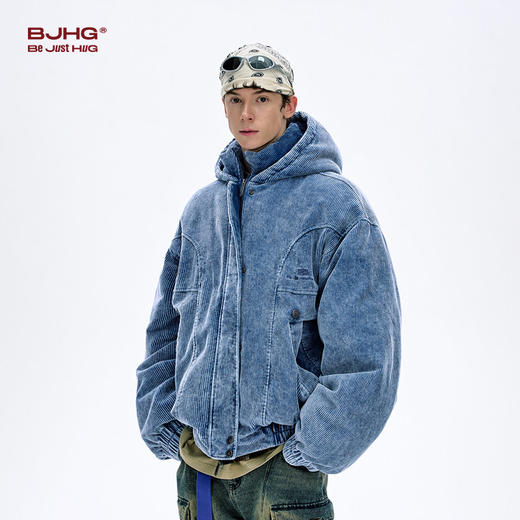 BJHG不计后果灯芯绒羽绒服男款冬季新款潮连帽复古短款防寒服外套 商品图1