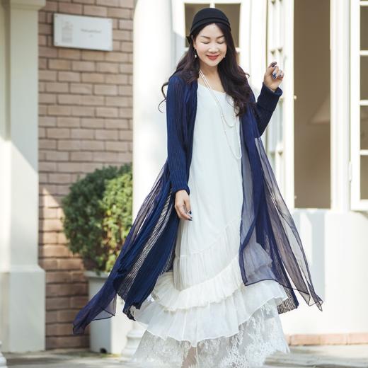 【林栖设计小店】【植物染色】轻逸自在|手工植物蓝拼桑蚕丝飞片2026春新款毛织外套1961212B 商品图0