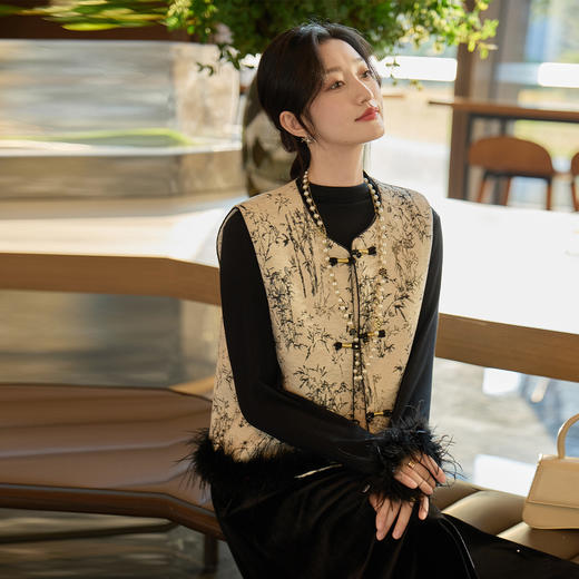 奢姿大码女装2025冬季减龄山水画设计流苏两件套胖妹妹时尚套装9954954060A 商品图0