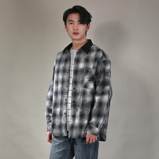 DRONKOO 2026 翻领撞色领左贴袋满幅做旧撞色格纹中厚衬衣外套 商品图3