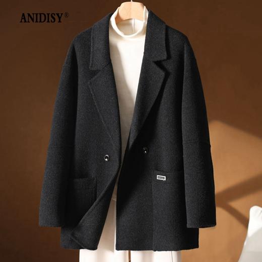 双面羊绒羊毛西装领长袖双排扣外套 商品图2