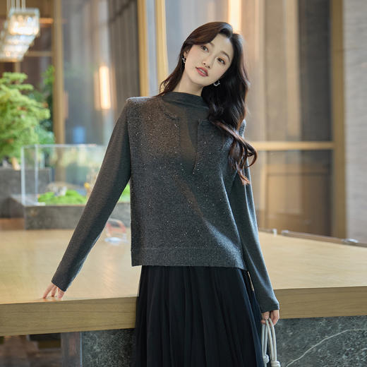 奢姿大码女装2025冬季时尚圆领设计针织衫胖妹妹气质简约显瘦上衣9954191092 商品图4