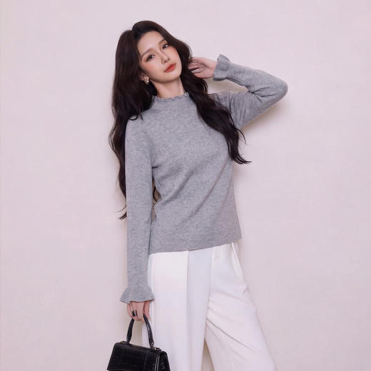 奢姿大码女装2026春季喇叭袖减龄针织打底胖妹妹时尚半高领T恤9861691192 商品图4