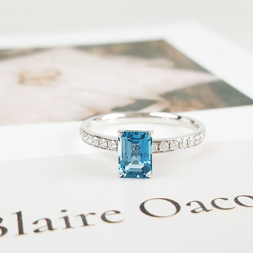 【天然正品】AU750收藏级白金镶钻镶天然超级圣玛利亚色0.950克拉海蓝宝石戒指7.09*5.04MM（皆取最大值）19.5号（戒圈可改）190126NJS21 商品图3