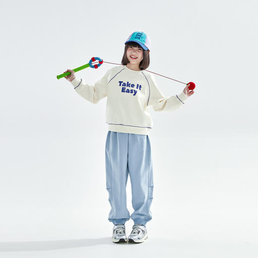 预售4.25发 cicochild26年春新款亲子中大女童圆领印花卫衣双面针织简约上衣 商品图3