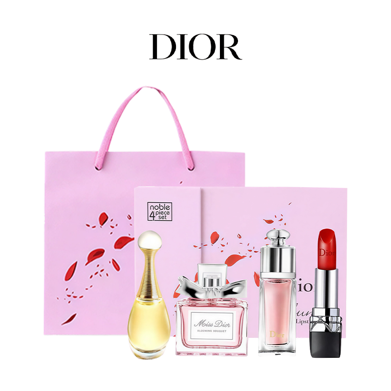 【送礼袋】Dior迪奥甜心爱恋礼盒四件套（真我5ml+甜心5ml+魅惑5ml+999口红1.5g ）一般贸易