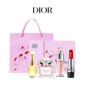 【送礼袋】Dior迪奥甜心爱恋礼盒四件套（真我5ml+甜心5ml+魅惑5ml+999口红1.5g ）一般贸易