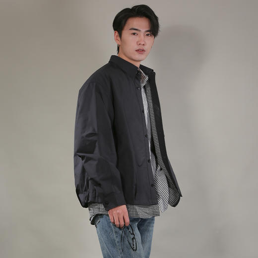 DRONKOO 2026 翻领左贴袋内里拼小格纹两件套中厚衬衣外套 商品图1