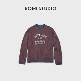 ROMI STUDIO“美式复古”定染竹节棉撞色印花做旧卫衣RWCASY6463
