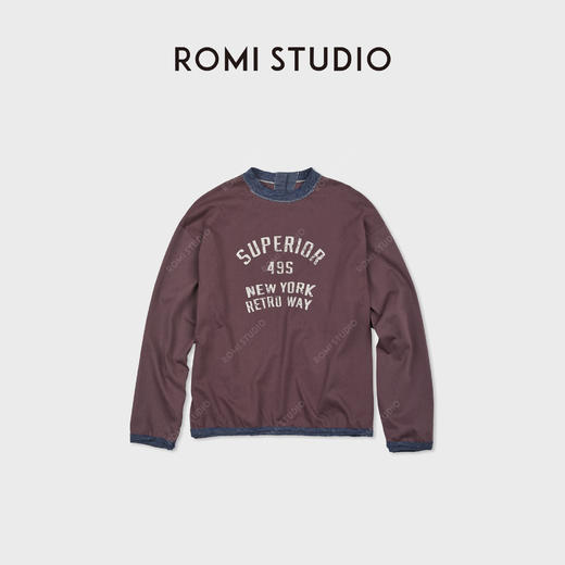 ROMI STUDIO“美式复古”定染竹节棉撞色印花做旧卫衣RWCASY6463 商品图0