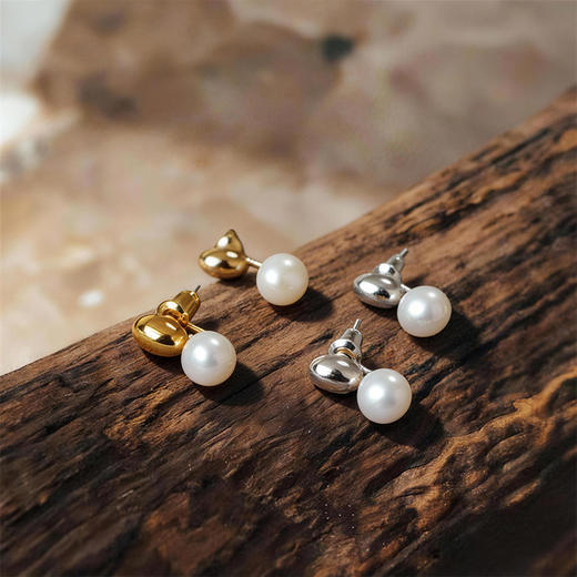 【2件9折】【Petit Bari】(多色)简约高级金豆银豆珍珠可拆卸耳饰(小豆丁约7-8mm) 商品图1