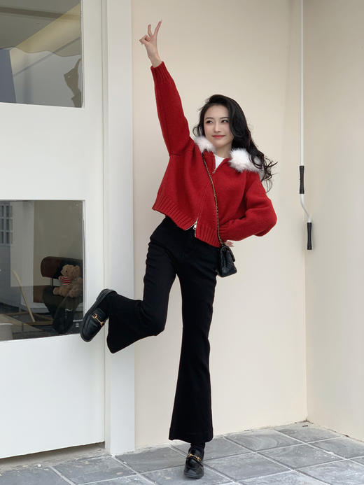 【百图lulu定制】【大毛领暖绒开衫】大毛领 可拆卸 双头拉链 毛衣开衫 外套 商品图6