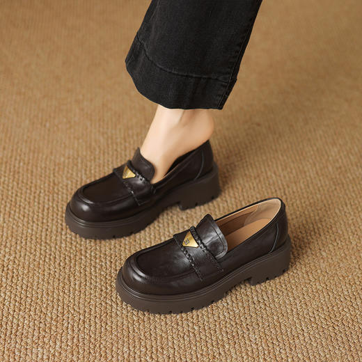 阿么手工女鞋一脚蹬厚底增高乐福鞋不累脚通勤时尚百搭单鞋4.5CM 商品图4