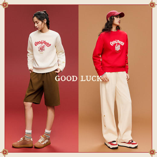 安踏好事发生丨马年新年鸿运卫衣女士圆领红色休闲上衣162618705S 商品图2