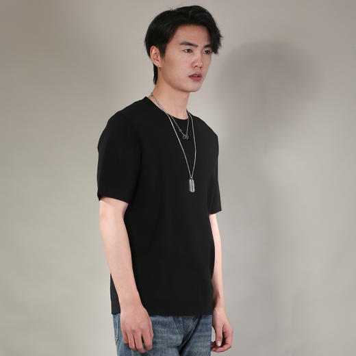 DRONKOO 2026 圆领领口下摆里边撞色净版修身短袖薄毛衣 商品图1