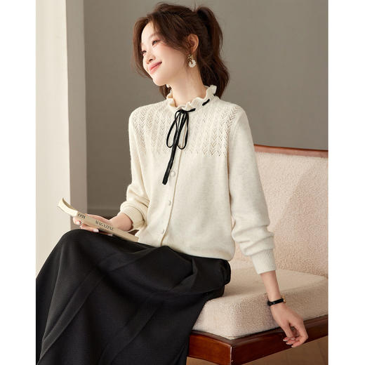 「自」全新升级【铂金会员183/天猫249/差价66】(35202)洛诗琳时尚设计感抽绳木耳边毛衣2026春季新款法式针织上衣女 商品图1