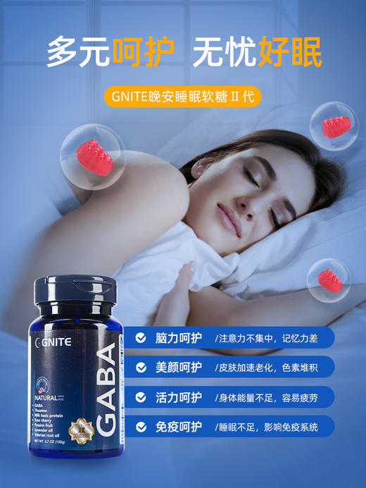 【赠：体验装一袋和一个药盒】美国GNITE GABA 睡眠软糖2代 60粒/瓶 葡萄味 效果升级 守护安心睡眠 商品图1