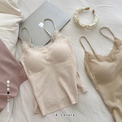 老米优品🎈3-5天！《桑蚕丝竖条纹拼接蕾丝V领细肩带背心》亲暖，精致，唯美内搭~~BX260123A 商品图8