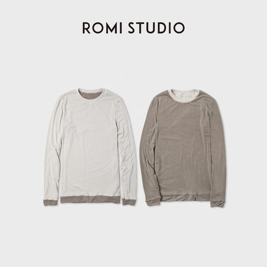 ROMI STUDIO“双面两穿”19.5μm超细羊毛撞色长袖T恤 RWDSSU1550 商品图0
