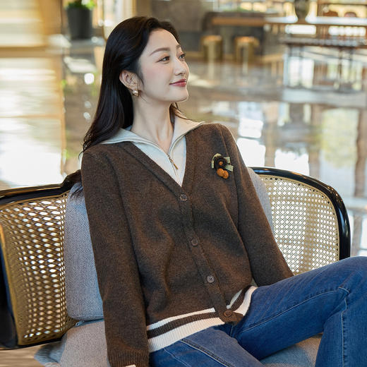 奢姿大码女装2025冬季时尚撞色海军领针织开衫胖妹妹气质休闲上衣9854670750 商品图2