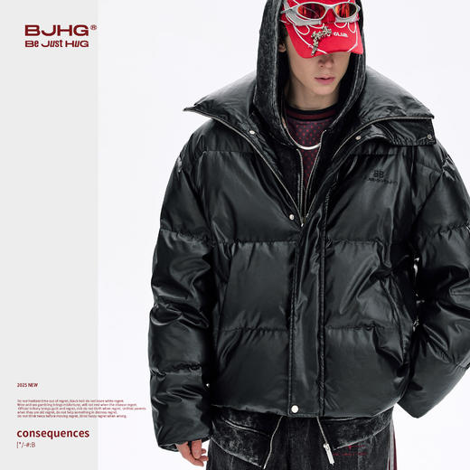 BJHG不计后果立领羽绒服男款冬季2025新款加厚宽松潮牌PU皮外套女 商品图0