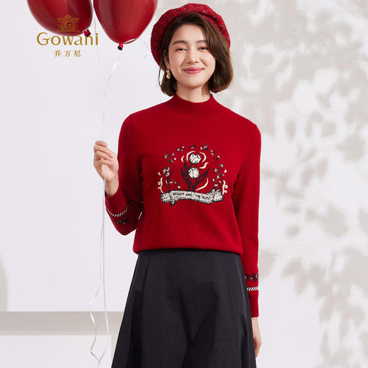 乔万尼正红羊毛针织打底衫温柔知性雅致针织上衣ET4M859 商品图2