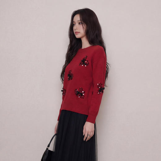 奢姿大码女装2026春季时尚蝴蝶结装饰毛衣胖妹妹气质休闲圆领上衣9861669983 商品图1