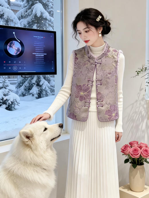 【百图lulu定制】【紫樱马甲】 新中式 水貂毛 紫色 夹棉马甲 商品图3