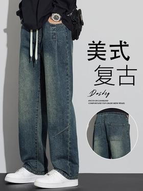 马克华菲美式复古直筒松紧腰牛仔裤