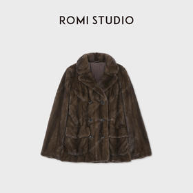ROMI STUDIO“天鹅绒丹麦咖啡貂”抽刀工艺轻奢翻领皮草 RWCWWG7306
