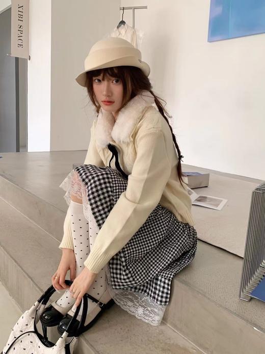 甜美款带毛领黑蝴蝶结开衫毛衣-纪念日百货门店同款168899179 商品图1