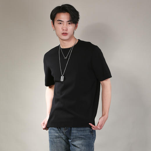 DRONKOO 2026 圆领领口下摆里边撞色净版修身短袖薄毛衣 商品图3