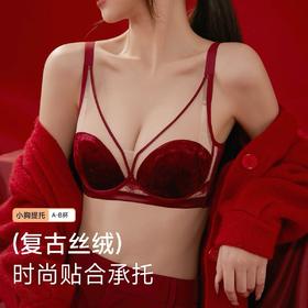 【纳福行运❗️复古丝绒文胸套装】薄款大胸显小聚拢上托不空杯性感内衣秋冬本命年马年新年