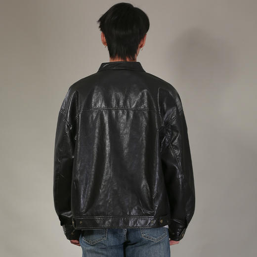 DRONKOO 2026 立领前复古铜扣仿油蜡亮皮中厚皮衣 商品图4