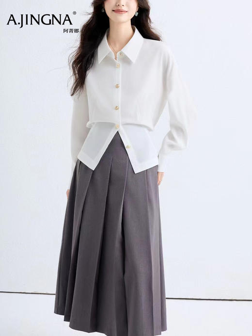 【弧形摆】阿菁娜春季新款纯色简约利落收腰弧形摆设计感衬衫隐形收腰+弧摆藏胯F31C201002 商品图0