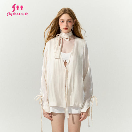 FTT Flythetruth  光影流萤 欧若风绑带白衬衫女上衣复古飘带衬衣 商品图0
