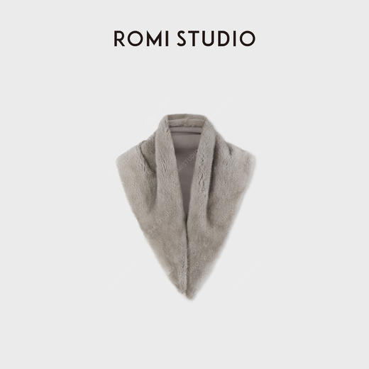 ROMI STUDIO丹麦进口水貂桑蚕丝密实毛针皮草三角围巾RWCWPG7452 商品图1