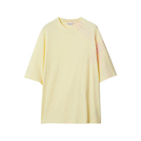 BURBERRY 巴宝莉 男士罗纹针织领口格纹衣袖棉质短袖T恤 黄色 8082053 B8639