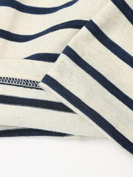 慵懒风条纹长袖 T 恤 春季新款米白藏青宽松刺绣防晒打底衫 商品图3