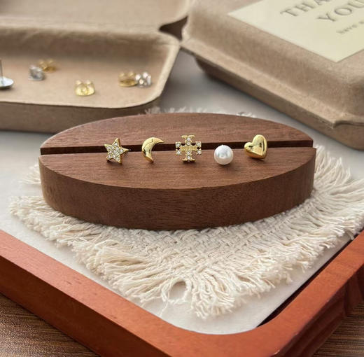 【周末秒杀 直接调价 下单即可】TB 星月 组合5件套装 新款耳钉 纯铜镀18K金 商品图0