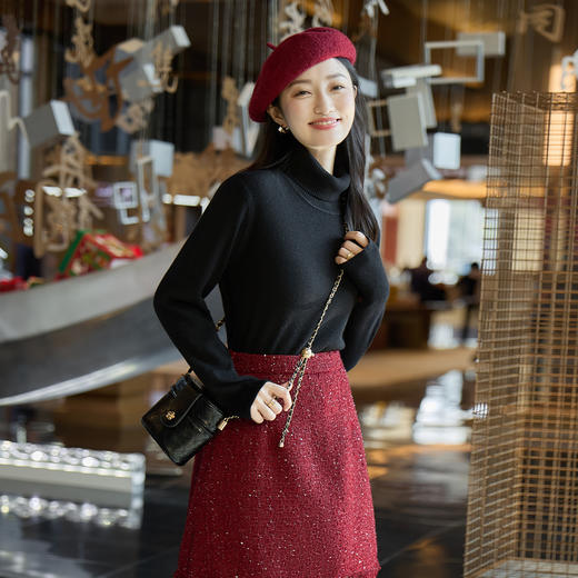 奢姿大码女装2025冬季胖妹妹时尚高领针织打底衫气质简约显瘦内搭9854691181 商品图3