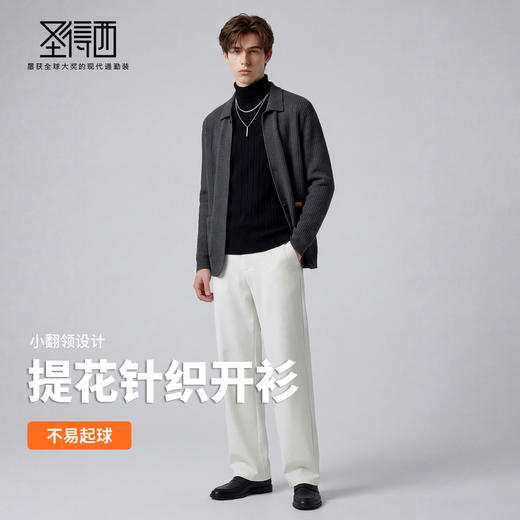 【弹力舒适】圣得西2026年春季男式通勤针织衫提花针织翻领开衫 商品图3