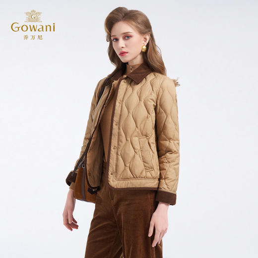 【鹅绒】乔万尼经典葫芦绗缝撞色翻领宽松白鹅绒羽绒服ED4T848 商品图1